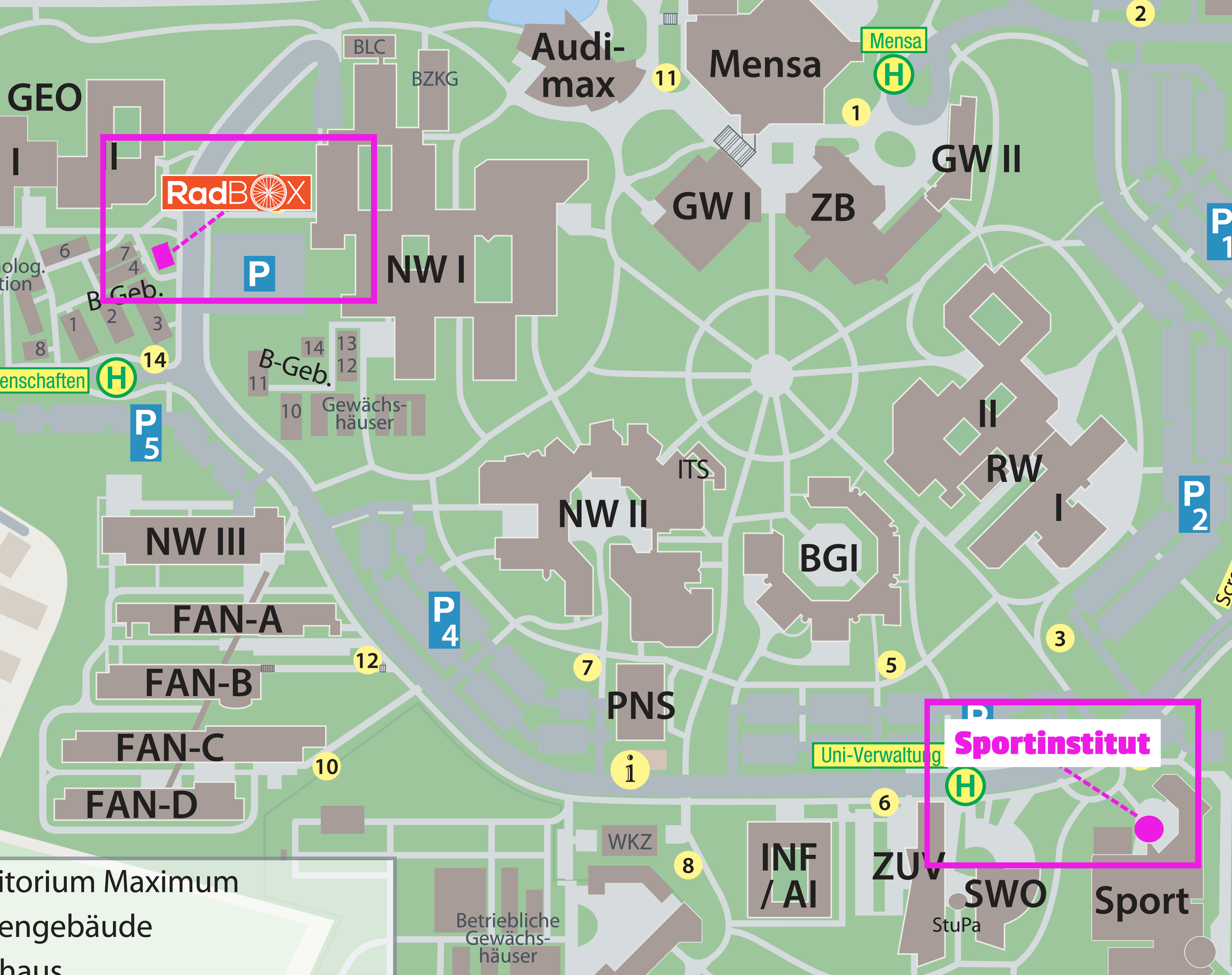 Campusplan mit Markierungen